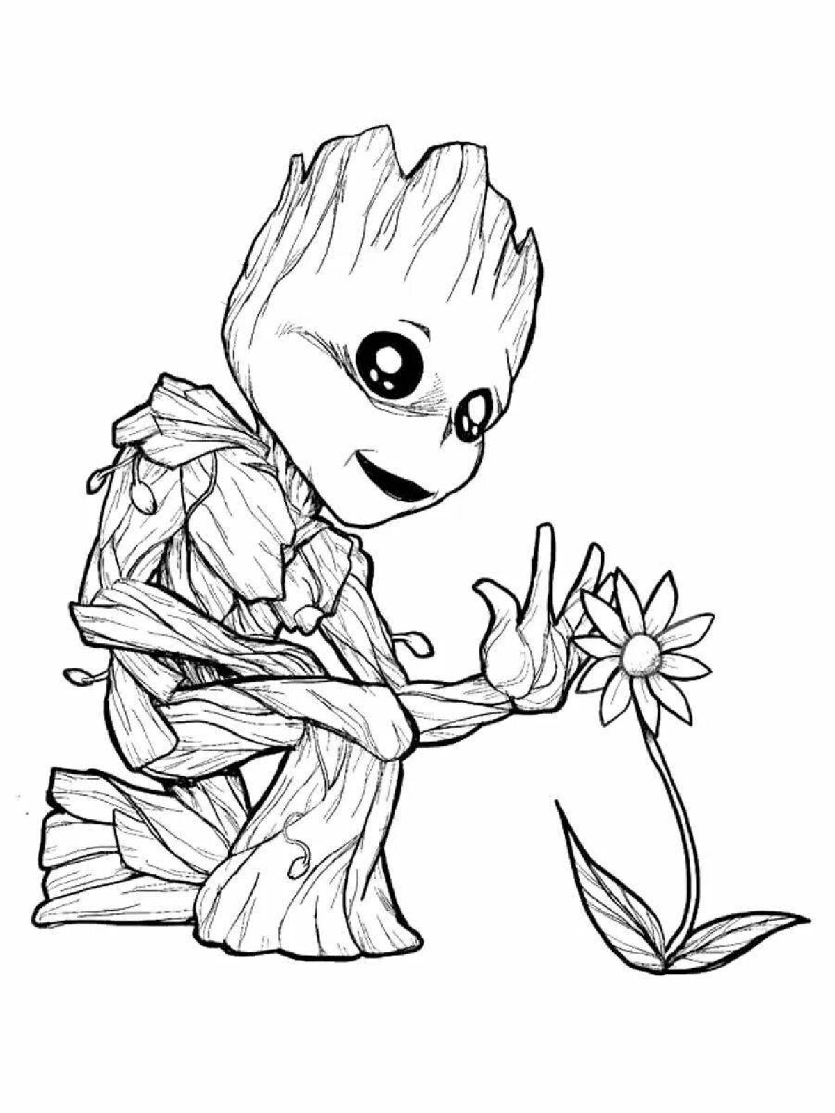 Color-dynamic groot and raccoon coloring page