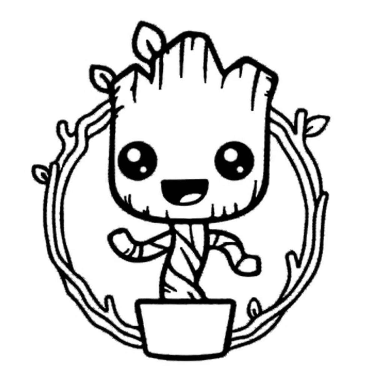 Glowing groot and raccoon coloring page