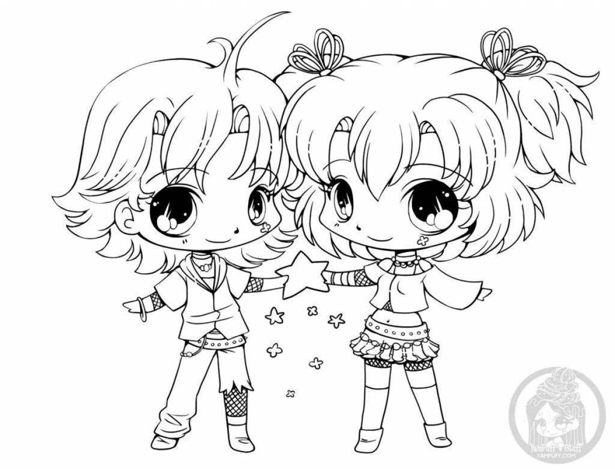 Small cute anime girls coloring book