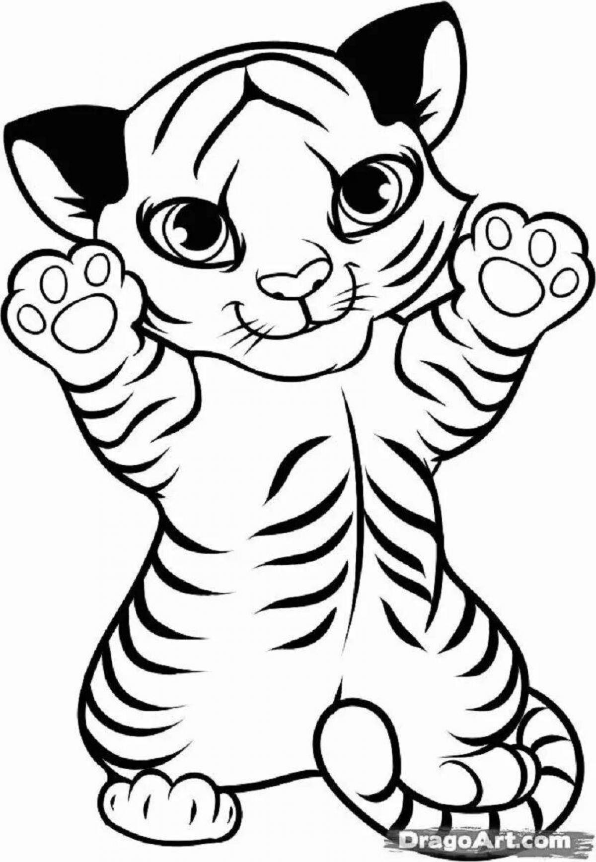 Animated tiger cub coloring page for girls