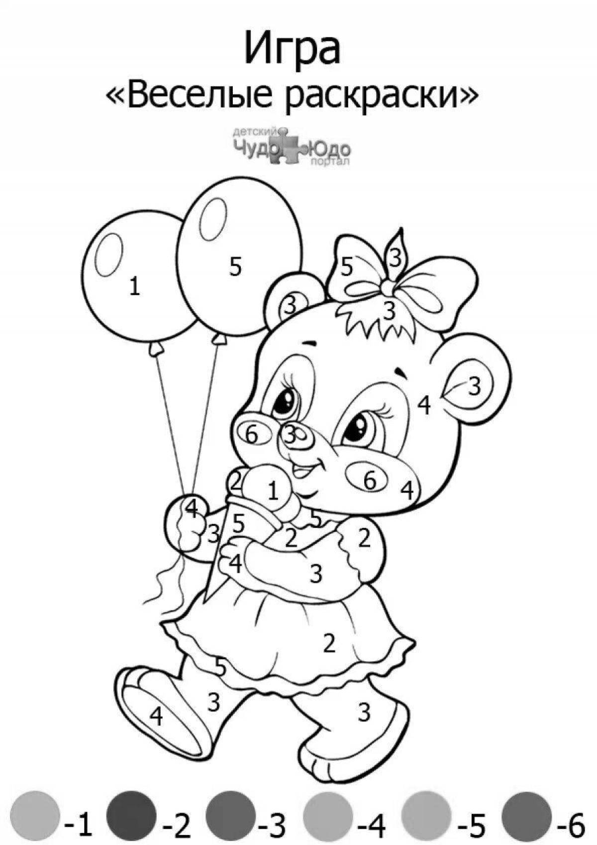 Coloring funny bear by numbers