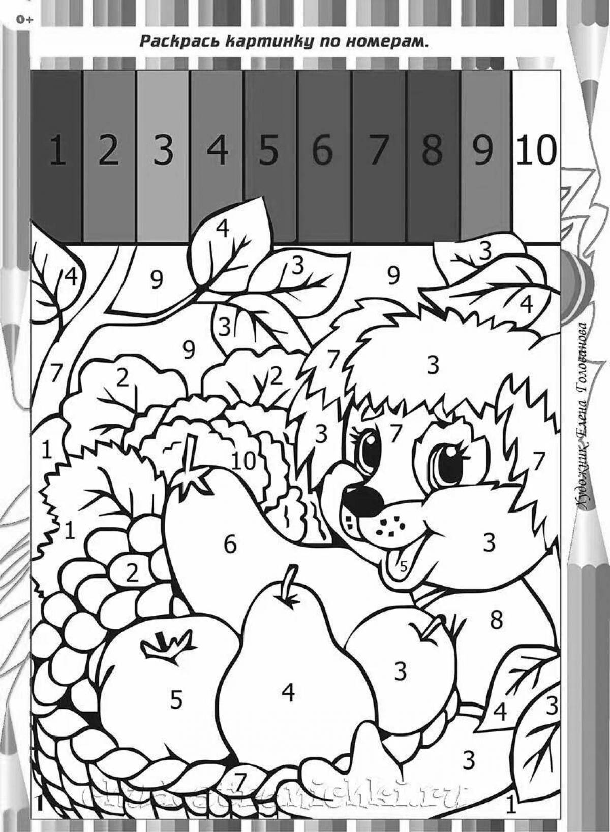Coloring funny bear by numbers