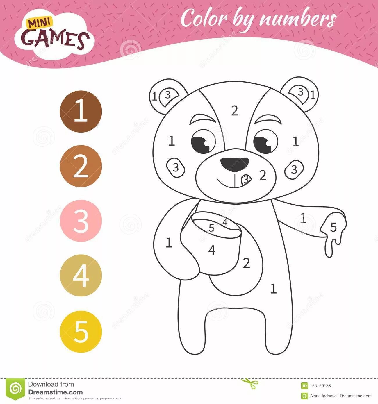 Цветной медведь по номерам раскраски