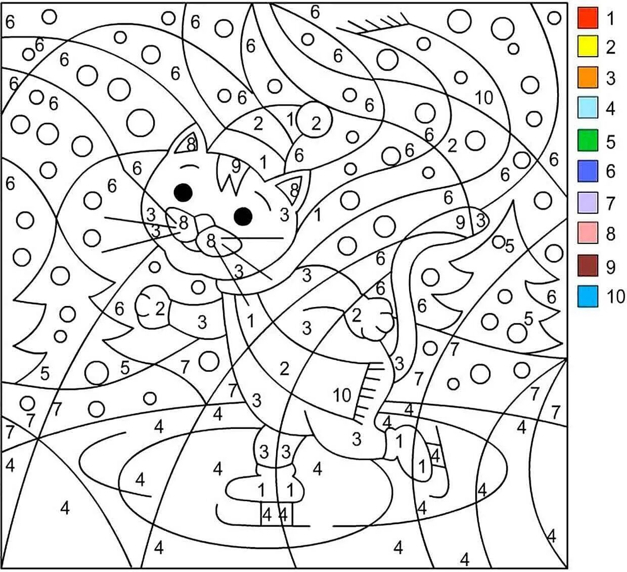 Exotic kitty coloring by numbers