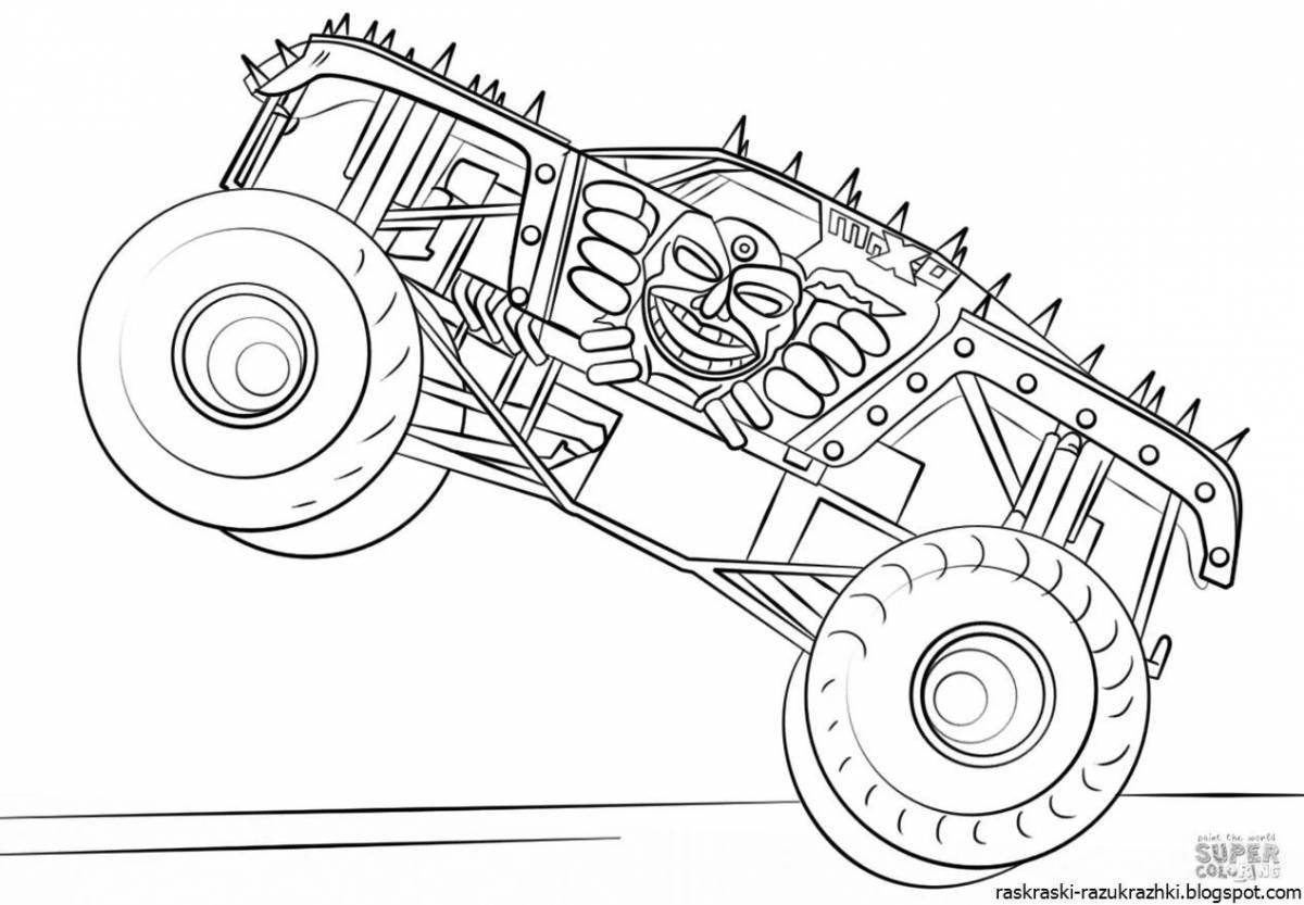 Colorful Monster Truck Shark Coloring Page