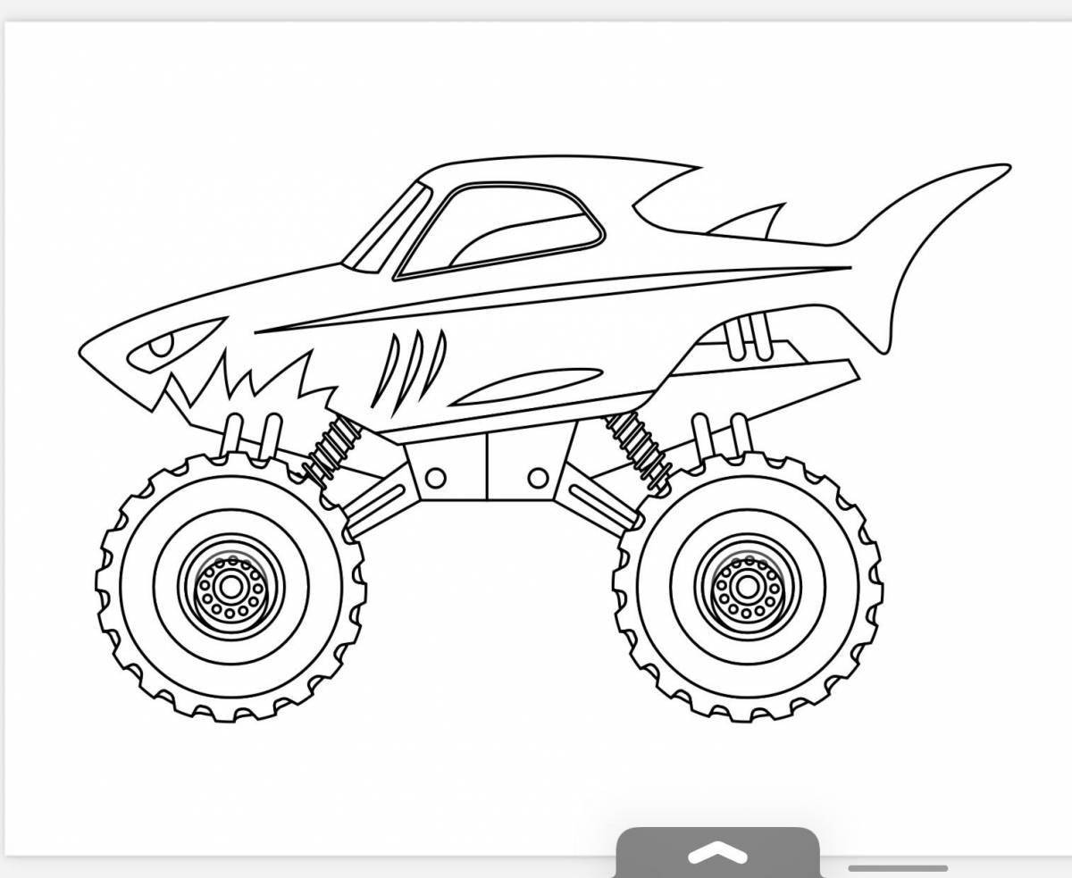 Dazzling Monster Truck Shark Coloring Page