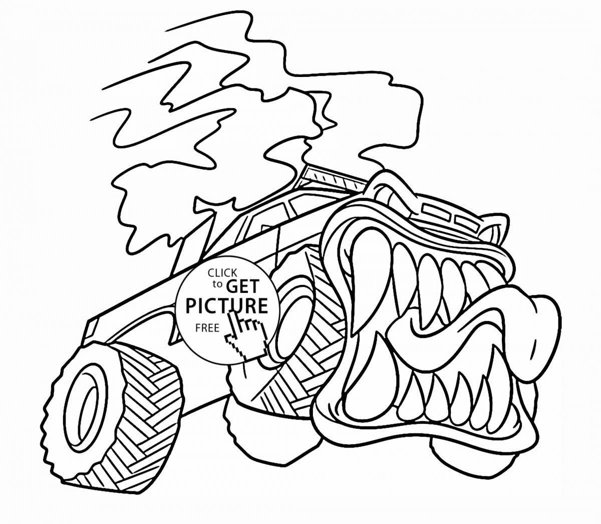 Photo Attractive Monster Truck Shark Coloring Page