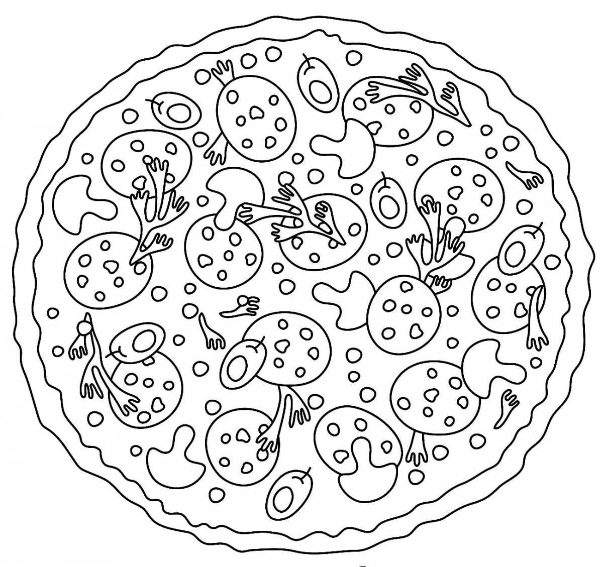 Яркая страница раскраски пиццы с колбасой