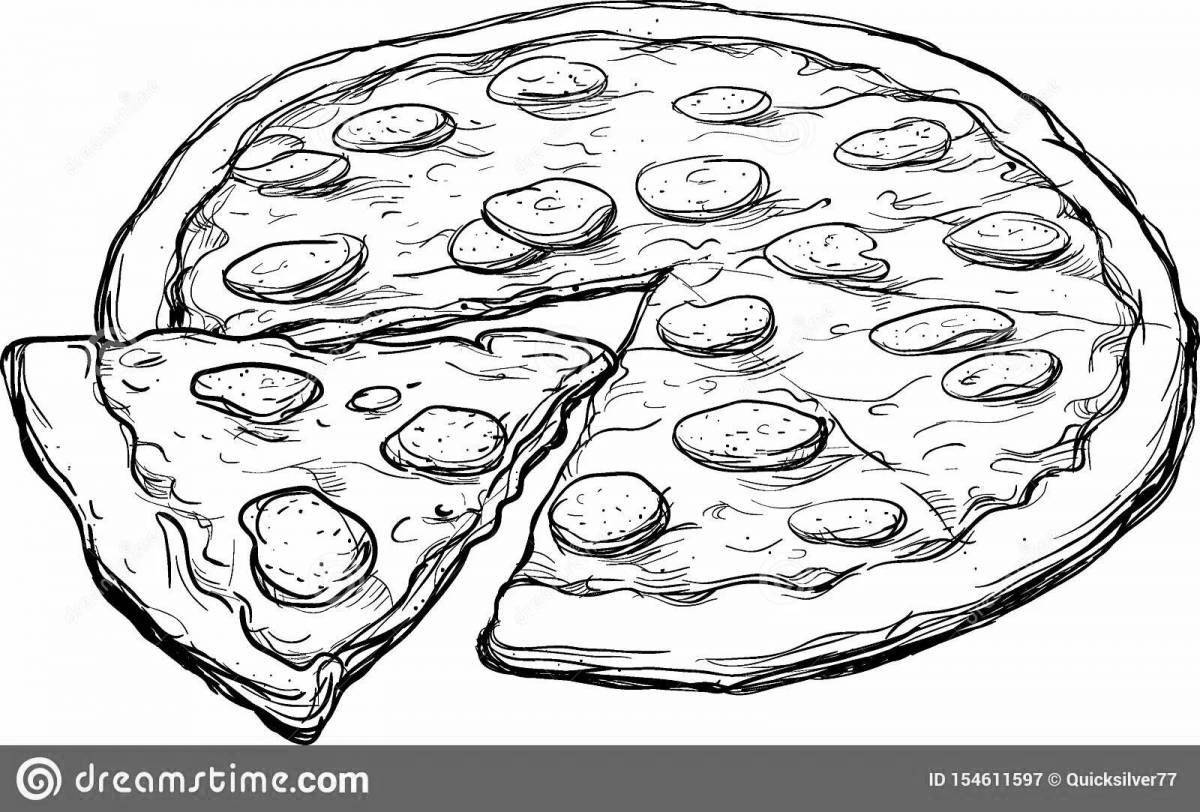 Coloring page spicy pizza with sausage