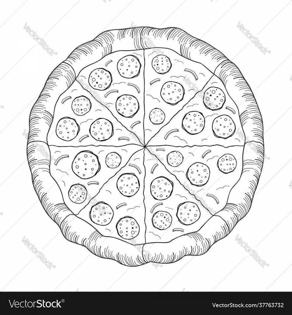 Заманчивая страница раскраски пиццы и колбасы