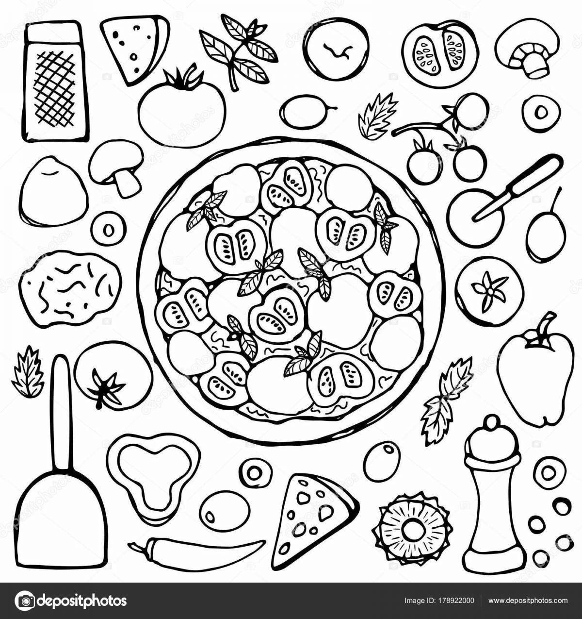 Inviting pizza and sausage coloring page