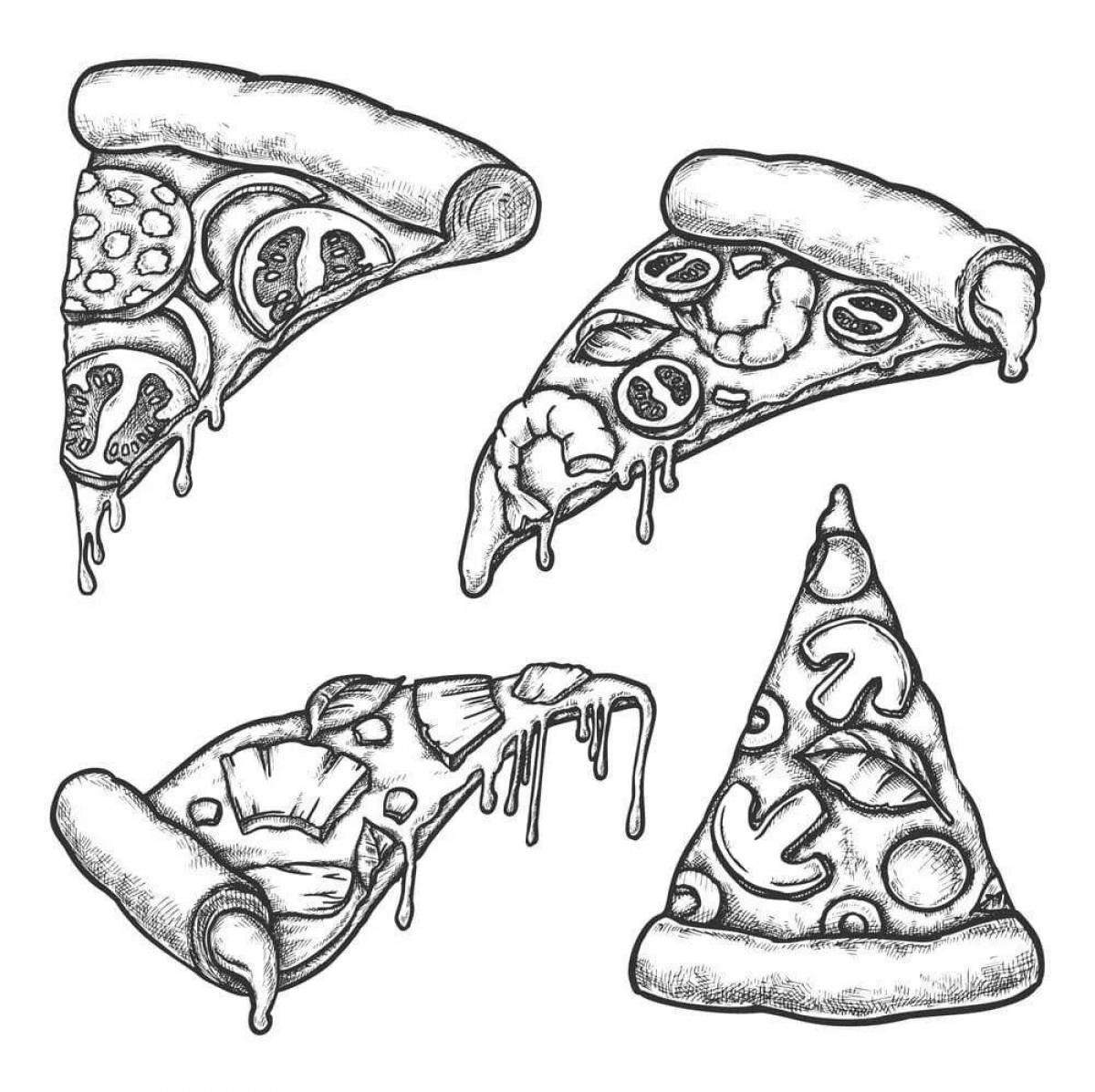 Coloring page shining pizza with sausage