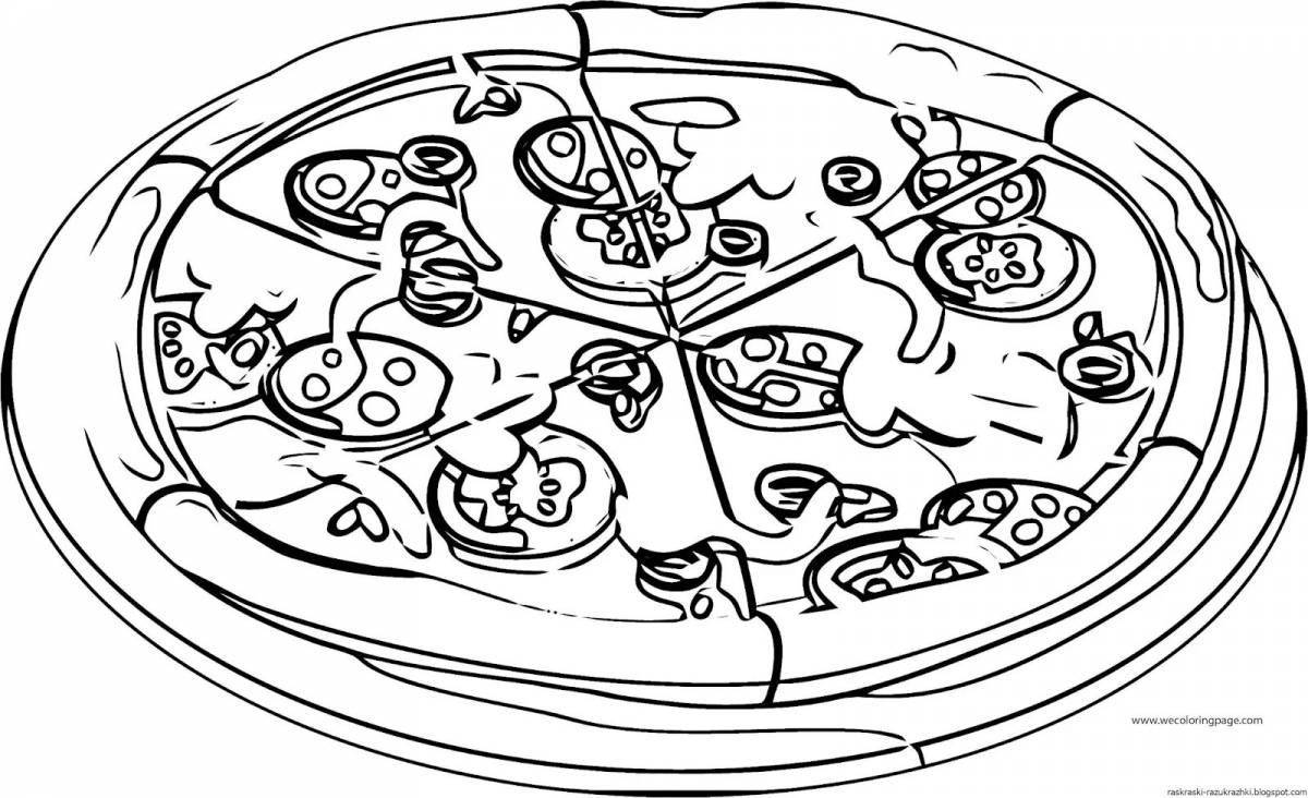 Playful pizza and sausage coloring page