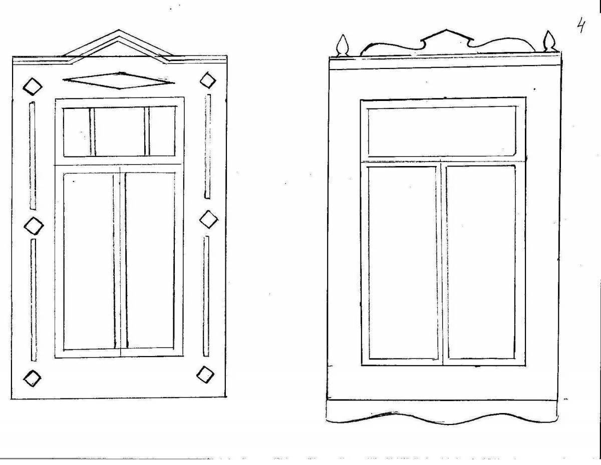 Нарисовать деревенское окно с узорами