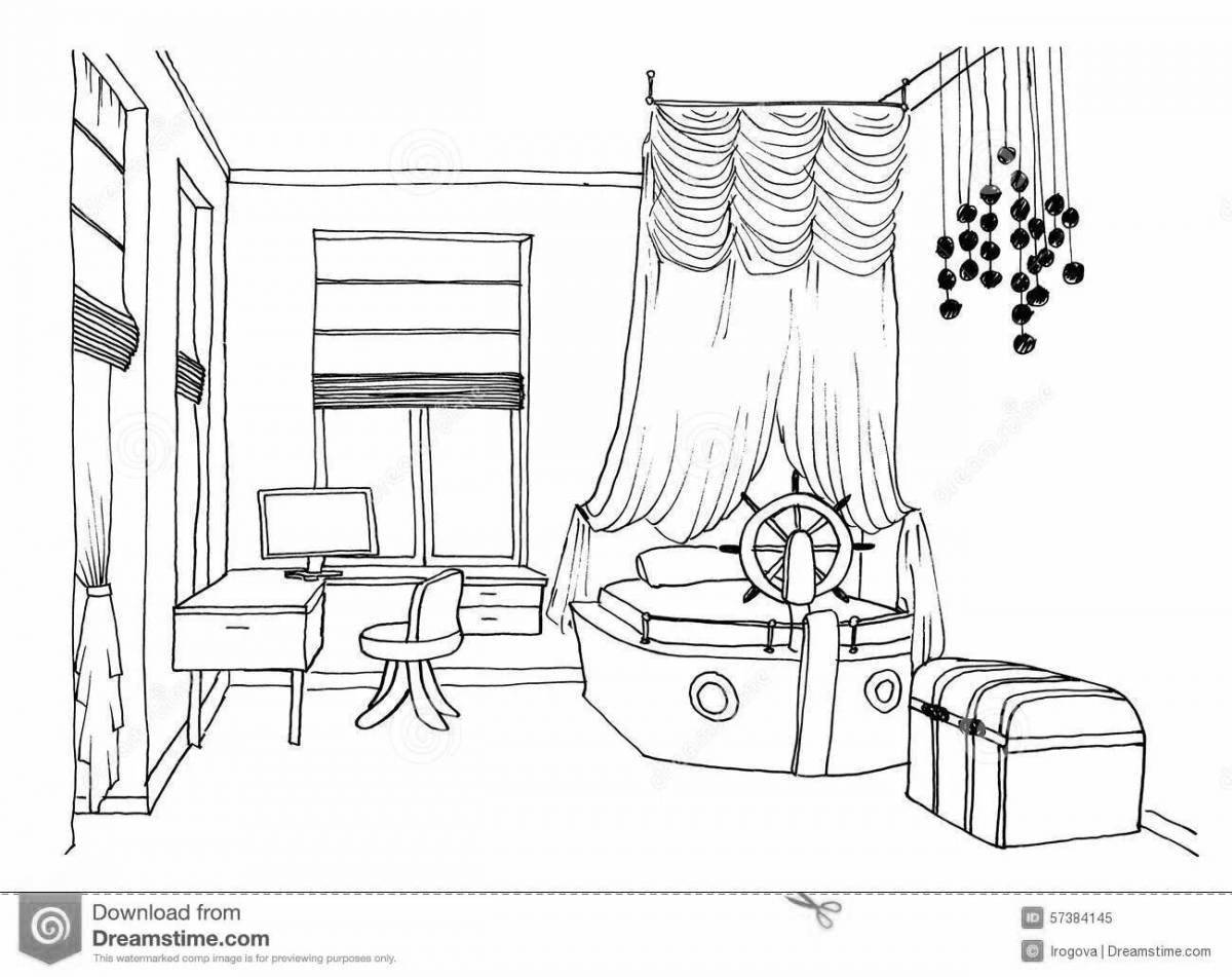Рисунок детской комнаты с мебелью