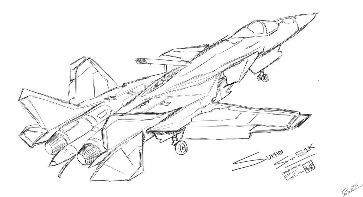Su 57 fighter shiny coloring page