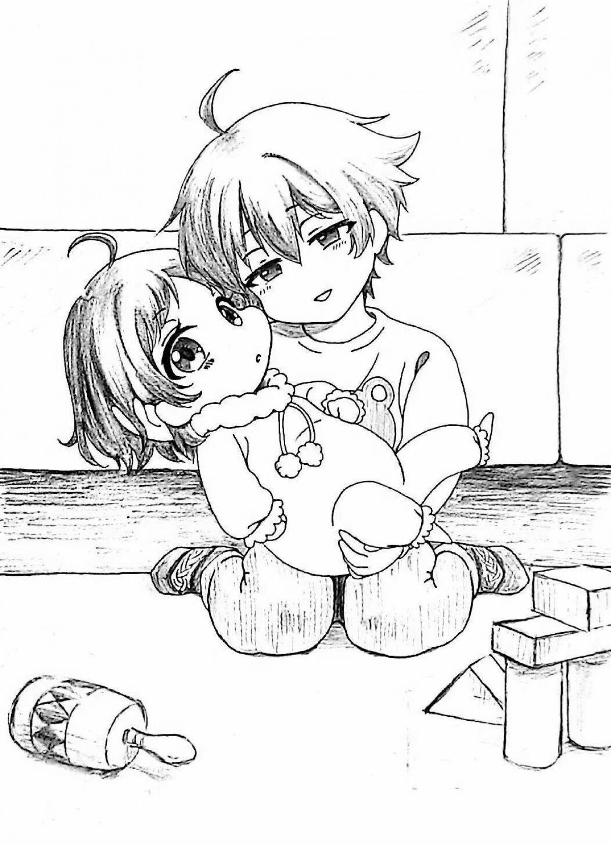 Coloring page adorable brother and sister