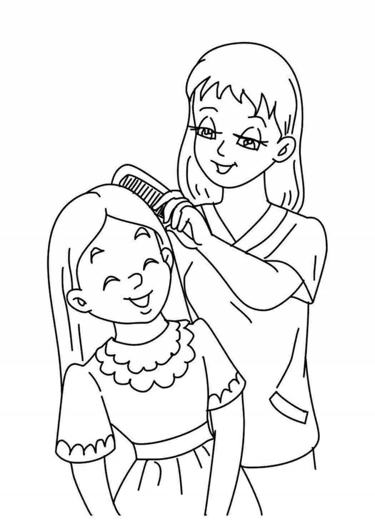 Joyful family coloring for girls