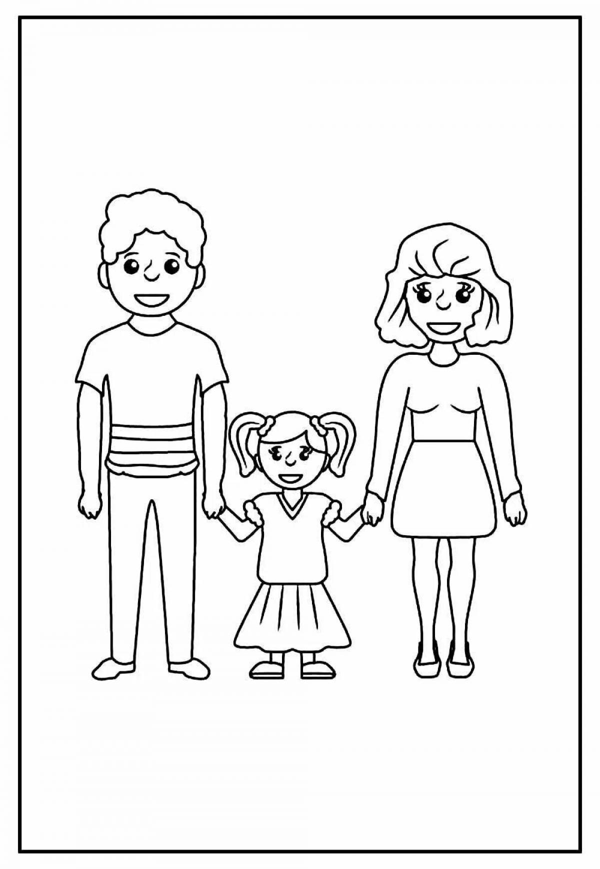 Coloured family coloring book for girls