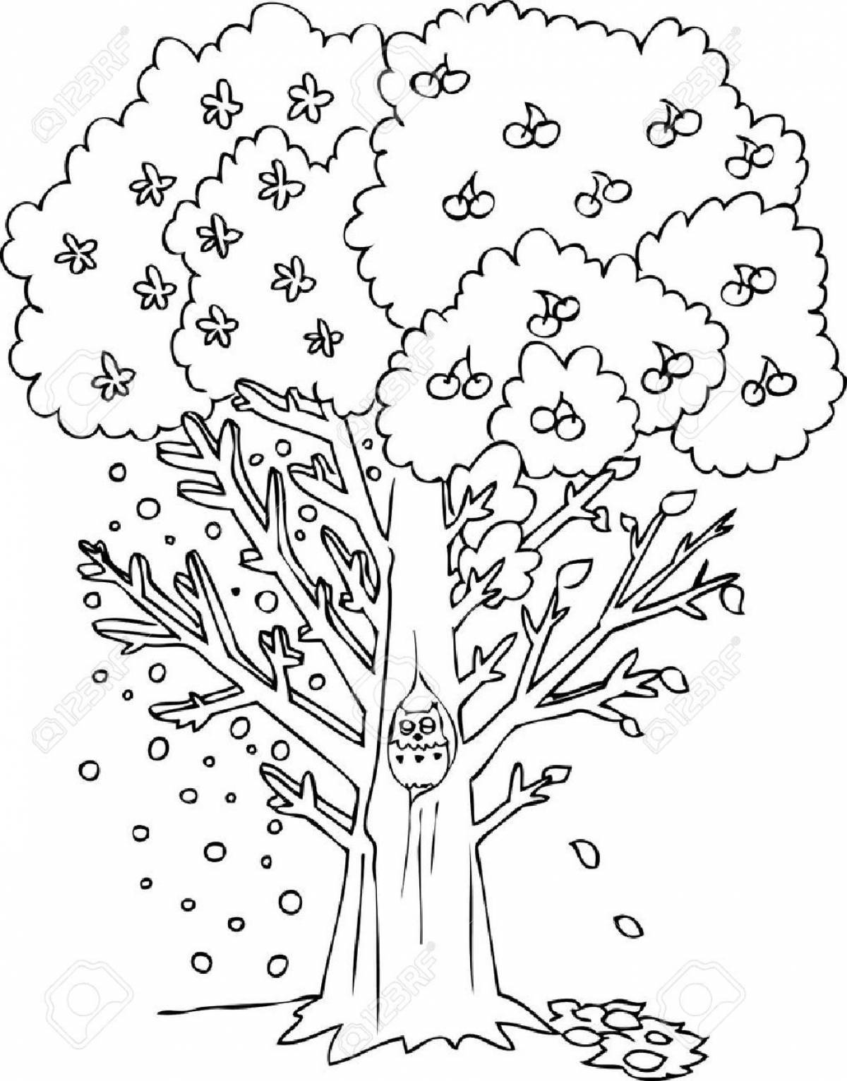 Экзотическая раскраска времена года дерево