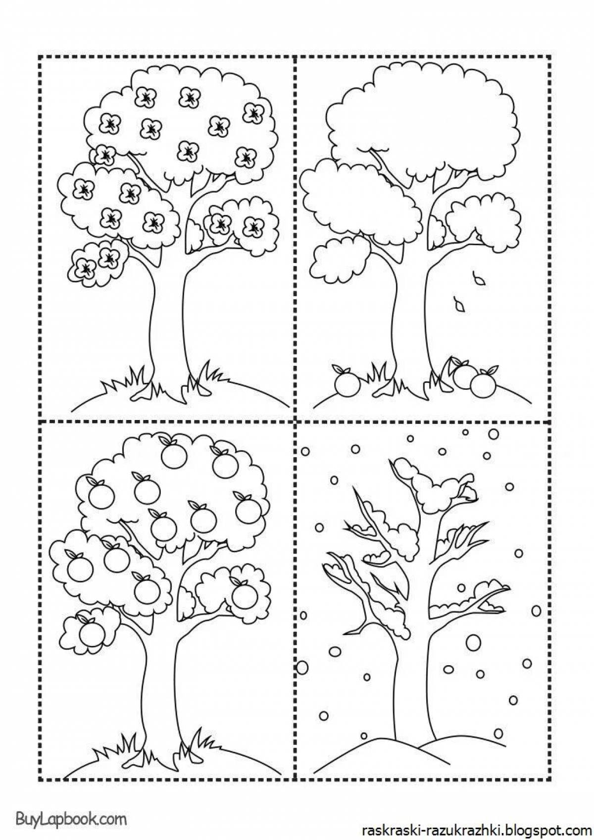 Generous coloring tree of the seasons
