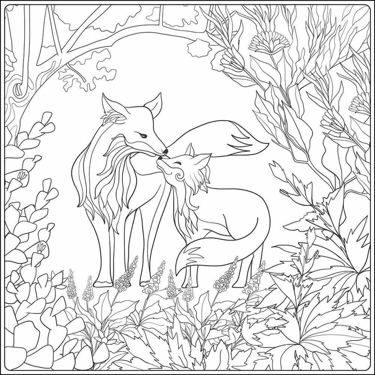 Coloring book gorgeous black grouse and fox