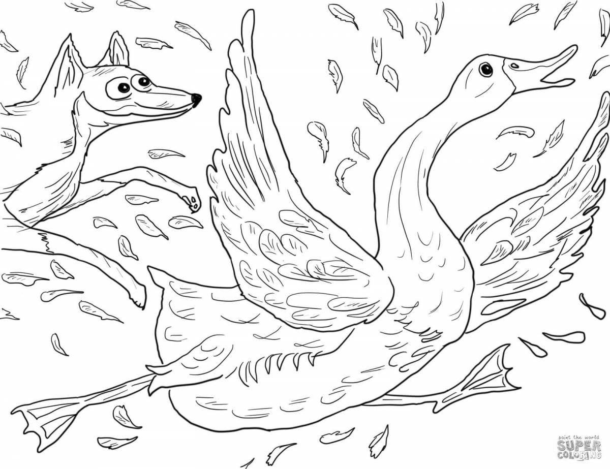 Coloring book funny grouse and fox