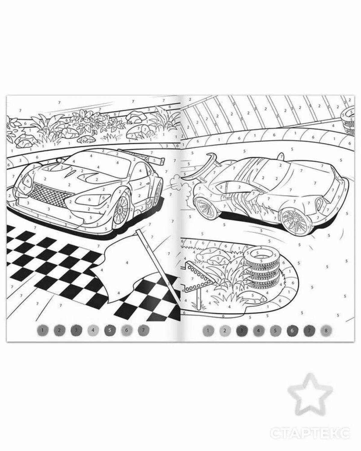 Joyful cars coloring by numbers