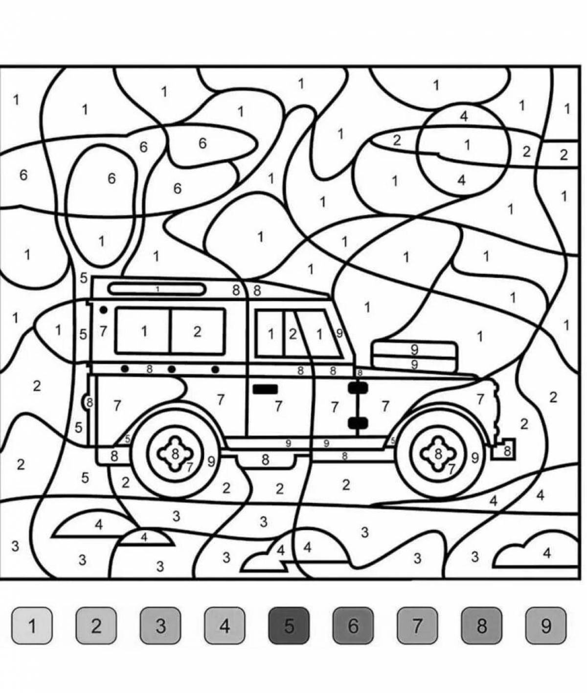 Mystic cars by numbers coloring book