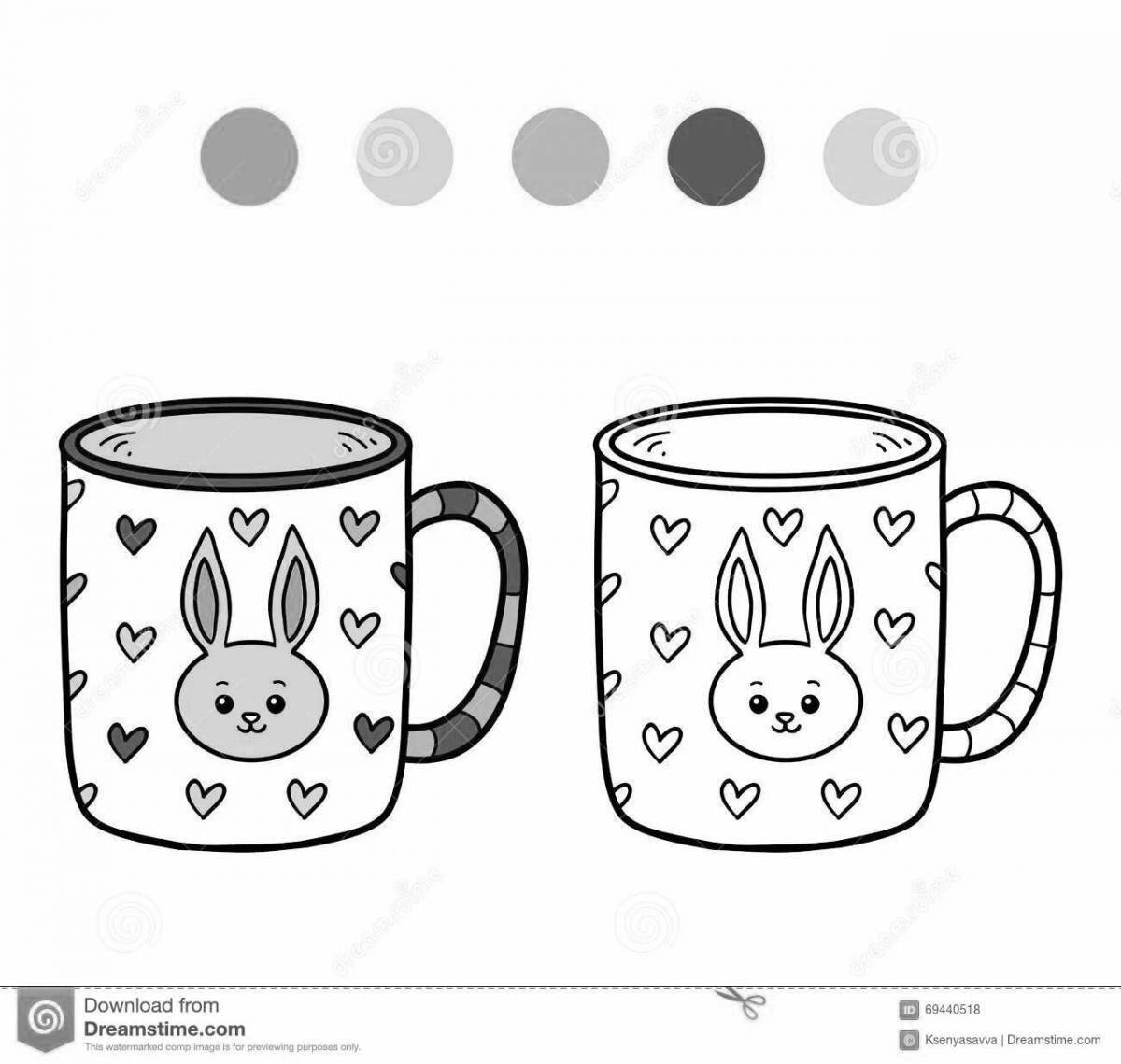 Coloring page happy mug with polka dots