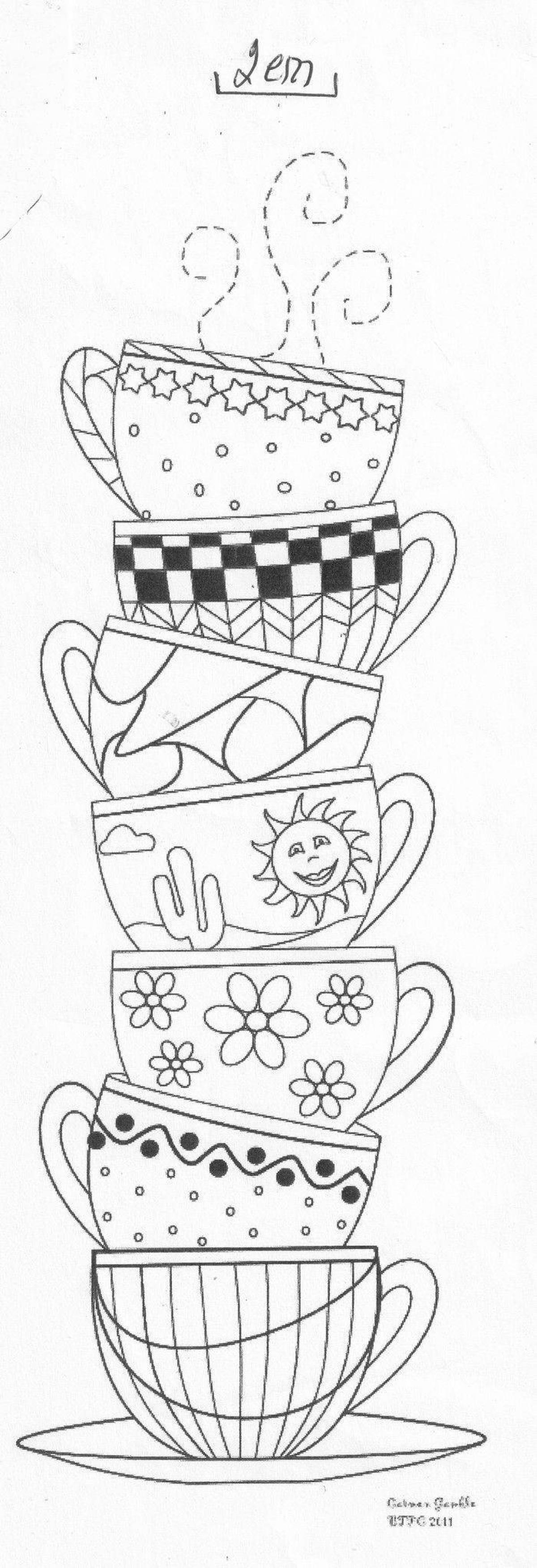 Coloring page charming mug with polka dots