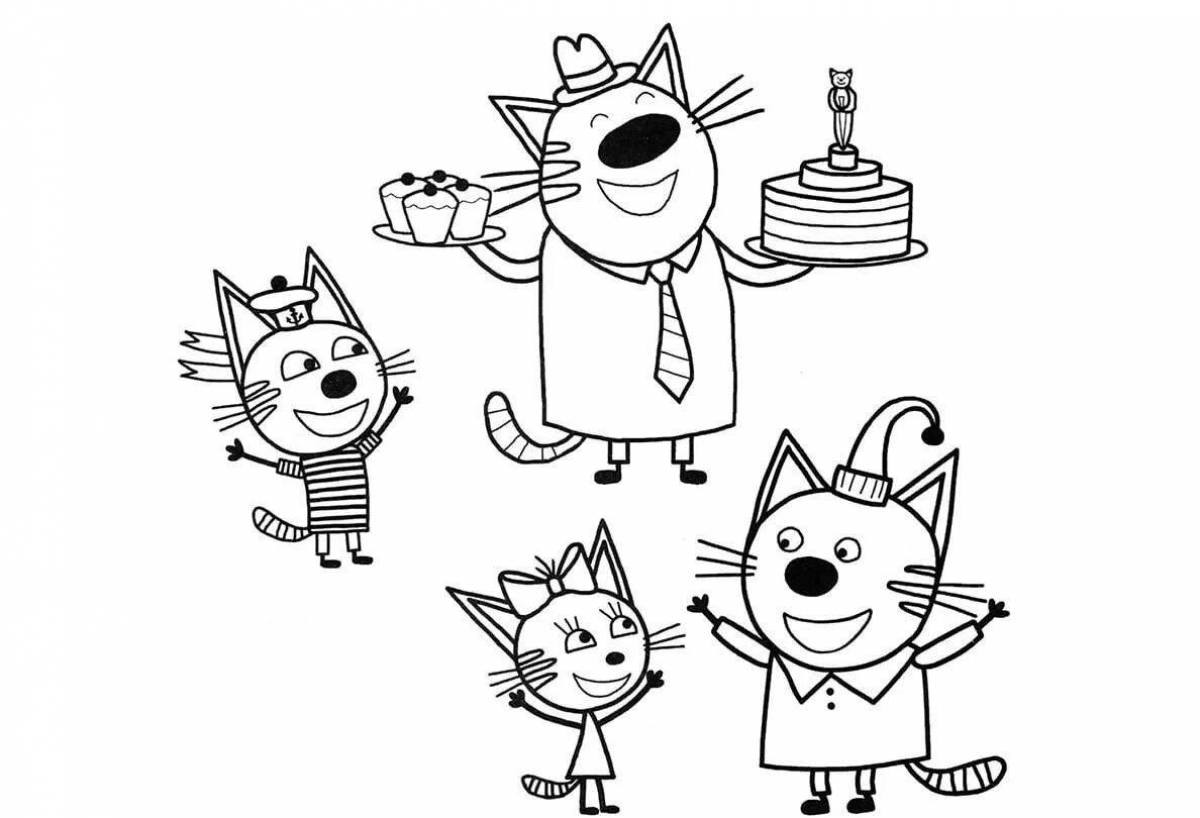 Colorful three cats coloring page