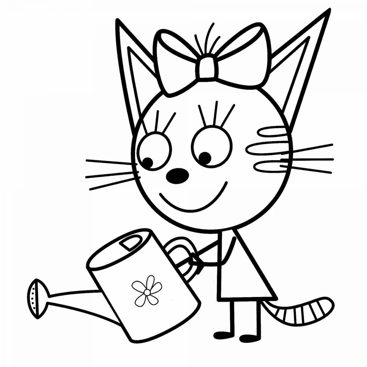 Three cats playful coloring page