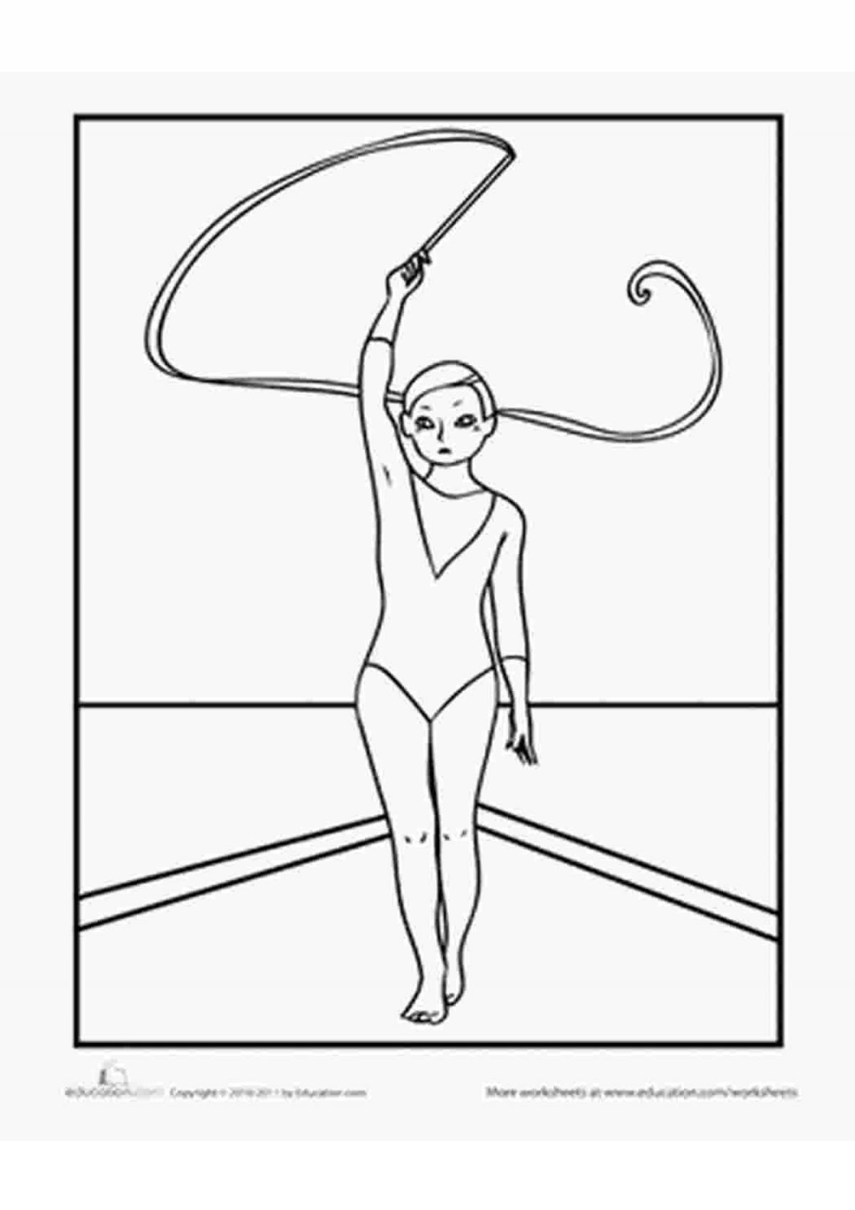 Resolute gymnast with ribbon