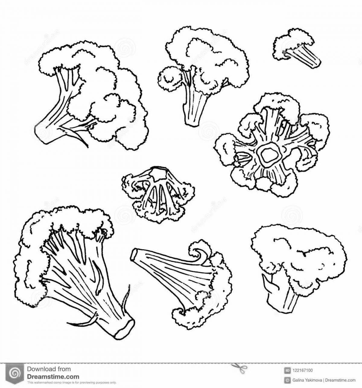 Joyful broccoli coloring for kids