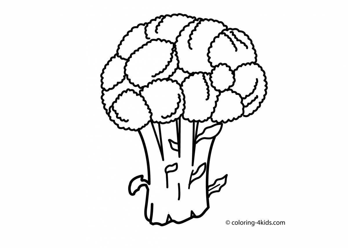 Playful broccoli coloring for kids