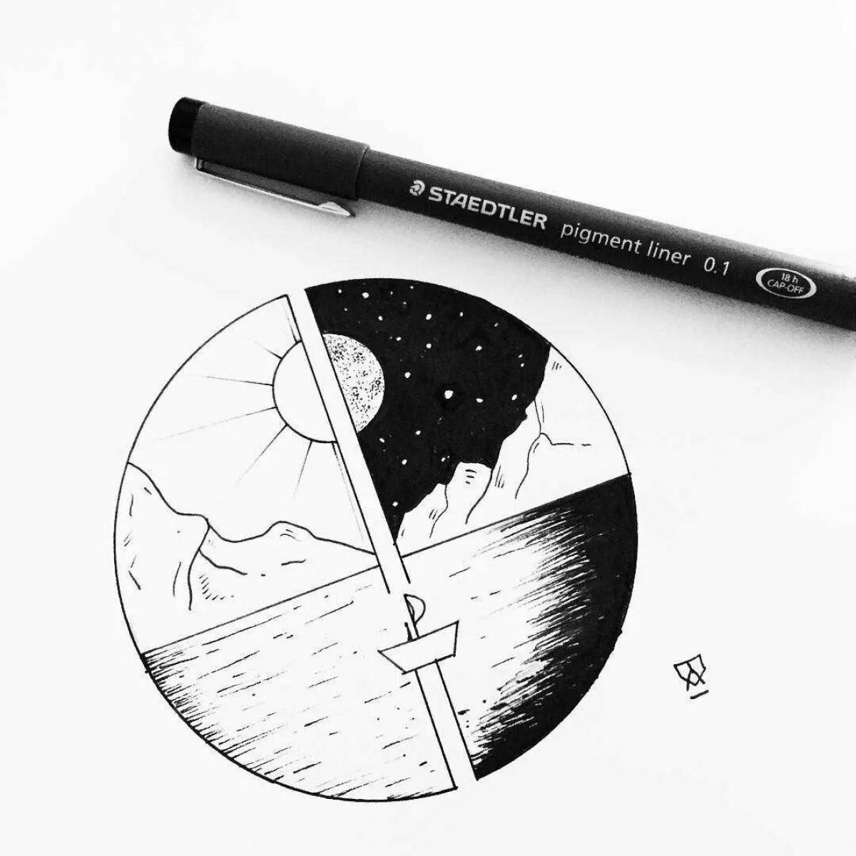 Творческая раскраска черная ручка-круг