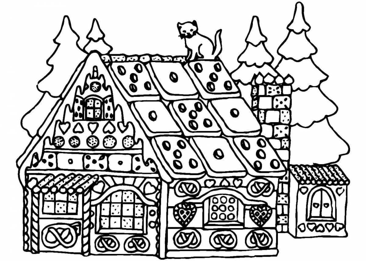 Красочная раскраска рождественский пряничный домик