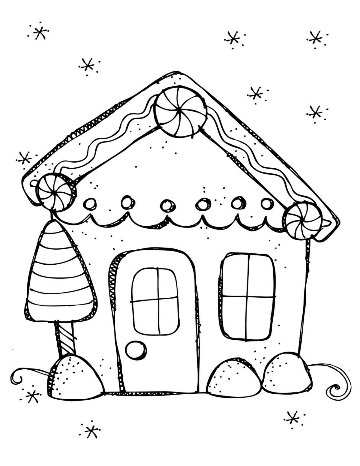 Очаровательная раскраска рождественский пряничный домик