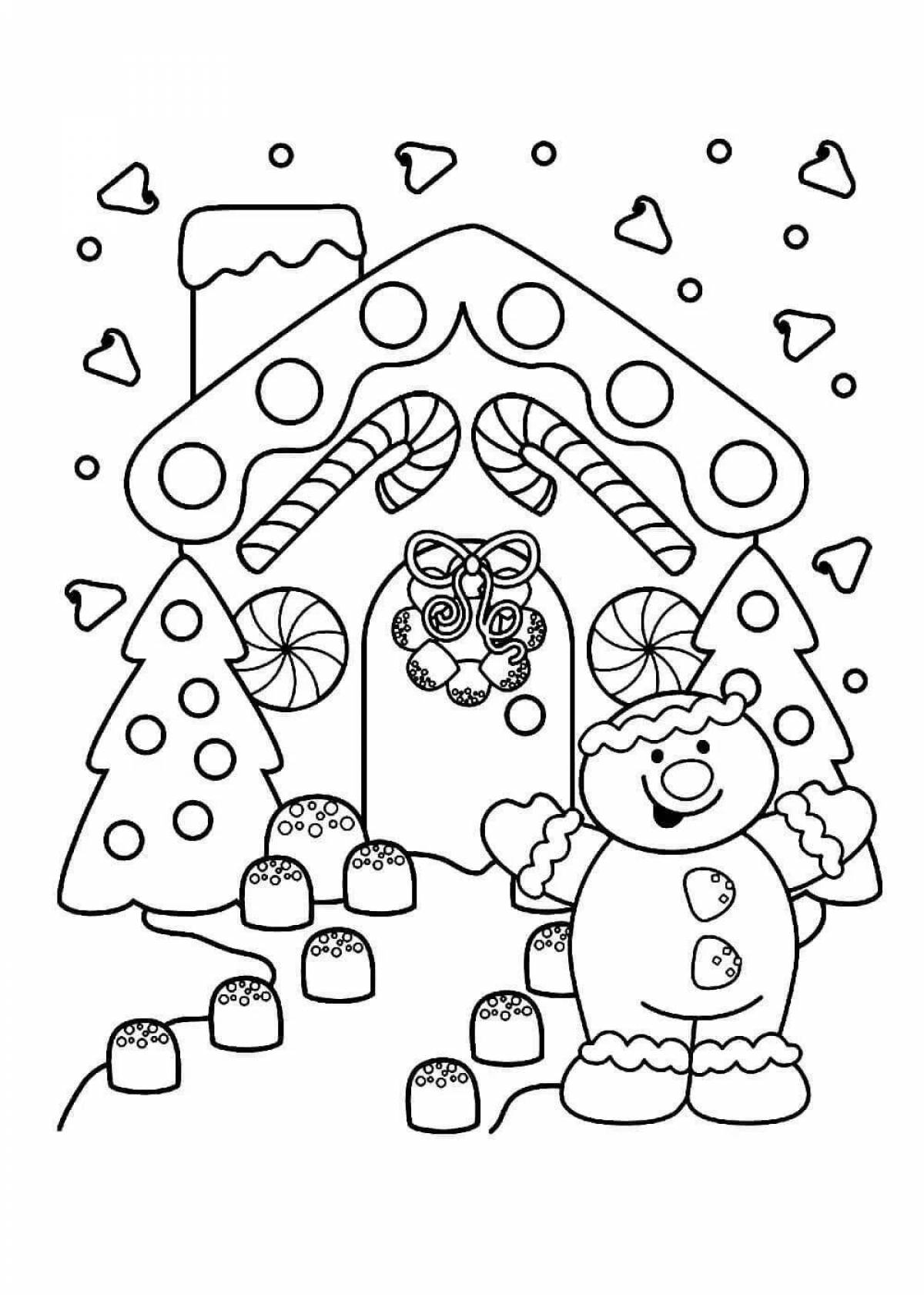 Cute Christmas gingerbread house coloring book