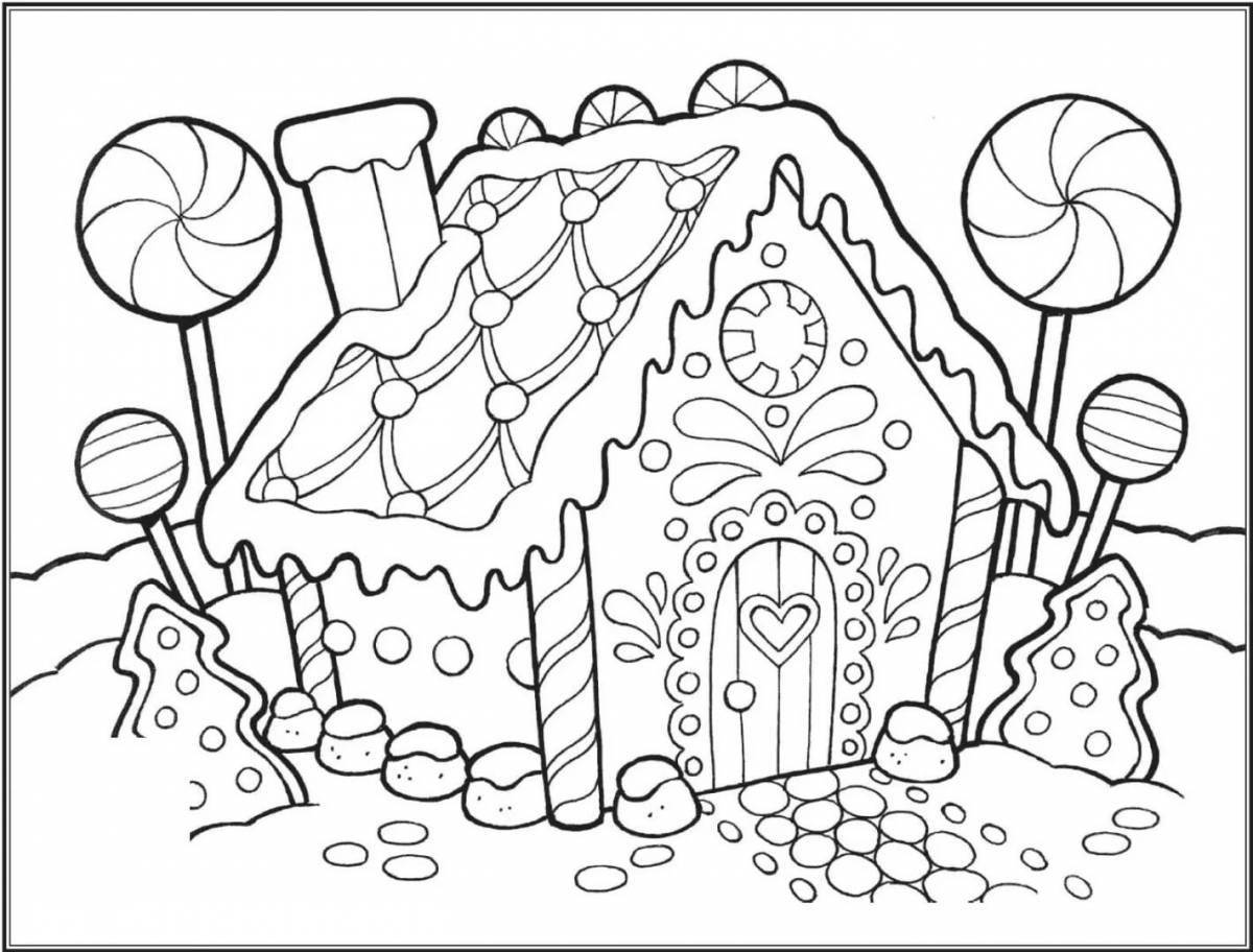 Dazzling coloring of christmas gingerbread house