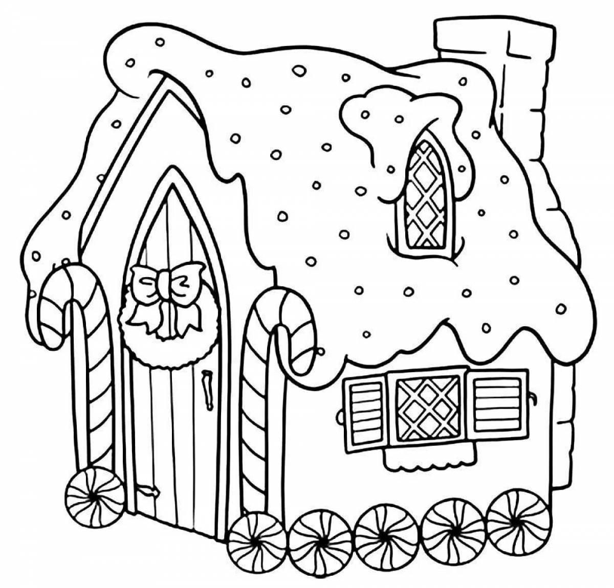 Забавная раскраска рождественский пряничный домик