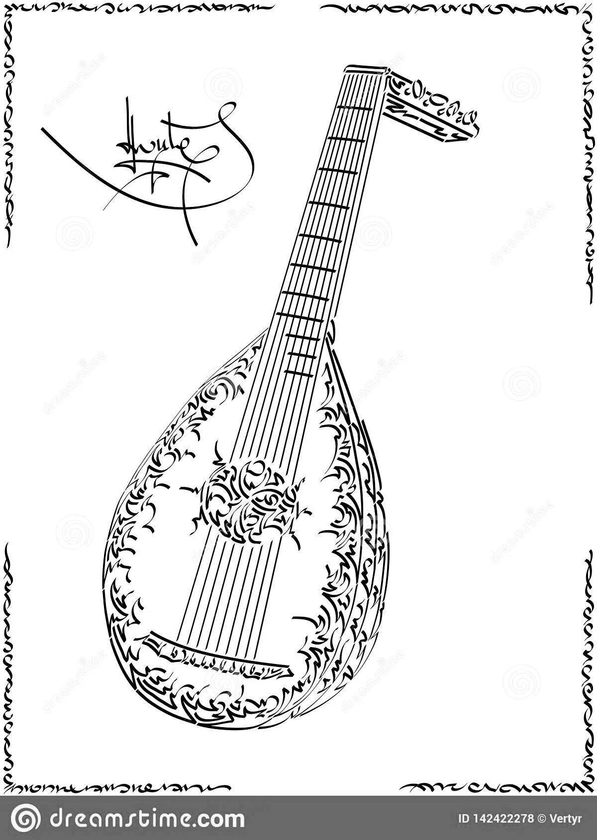 Фото Раскраска милый музыкальный инструмент домра
