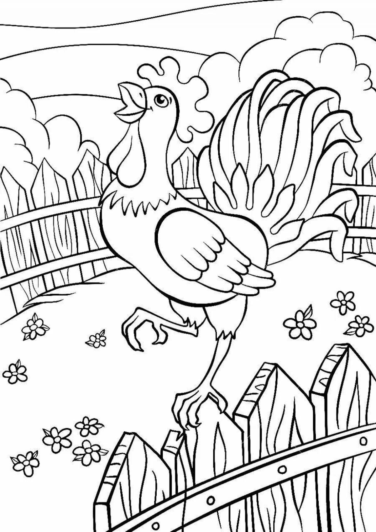 Big golden rooster coloring book