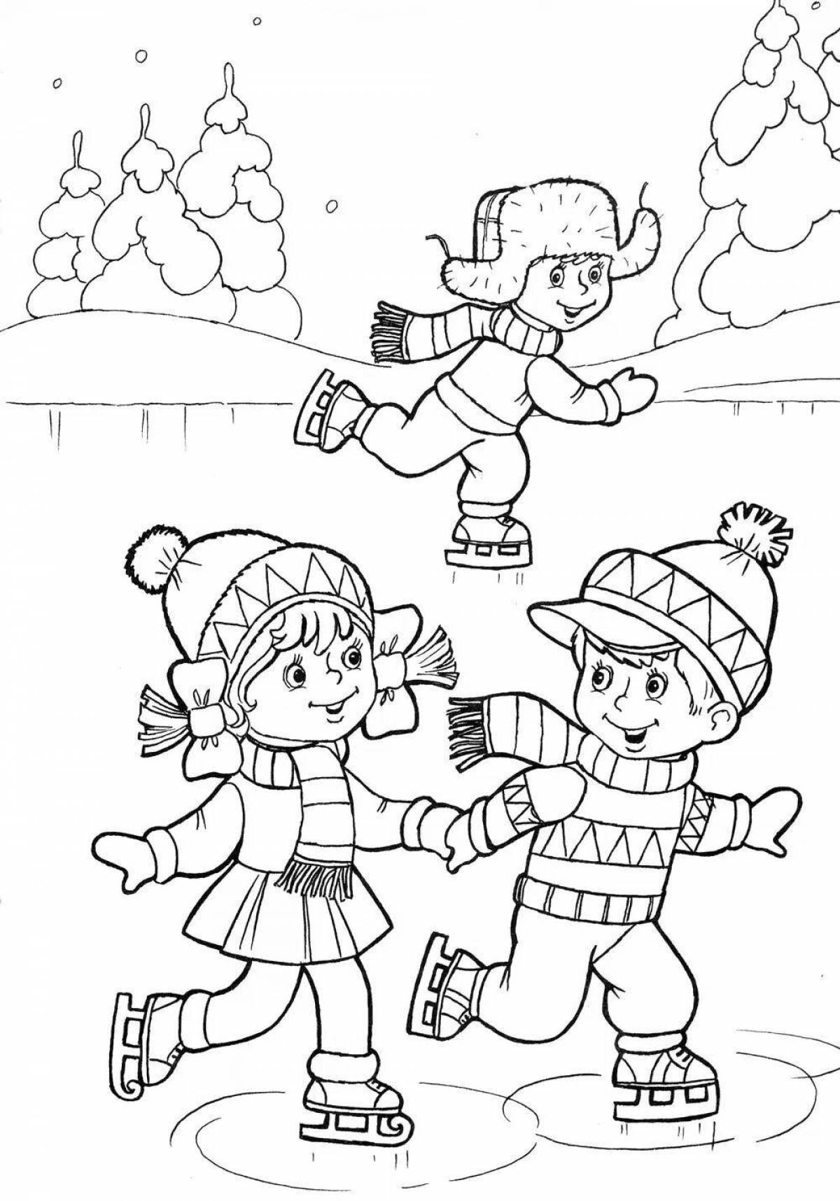 Радостная раскраска для детей на улице зимой