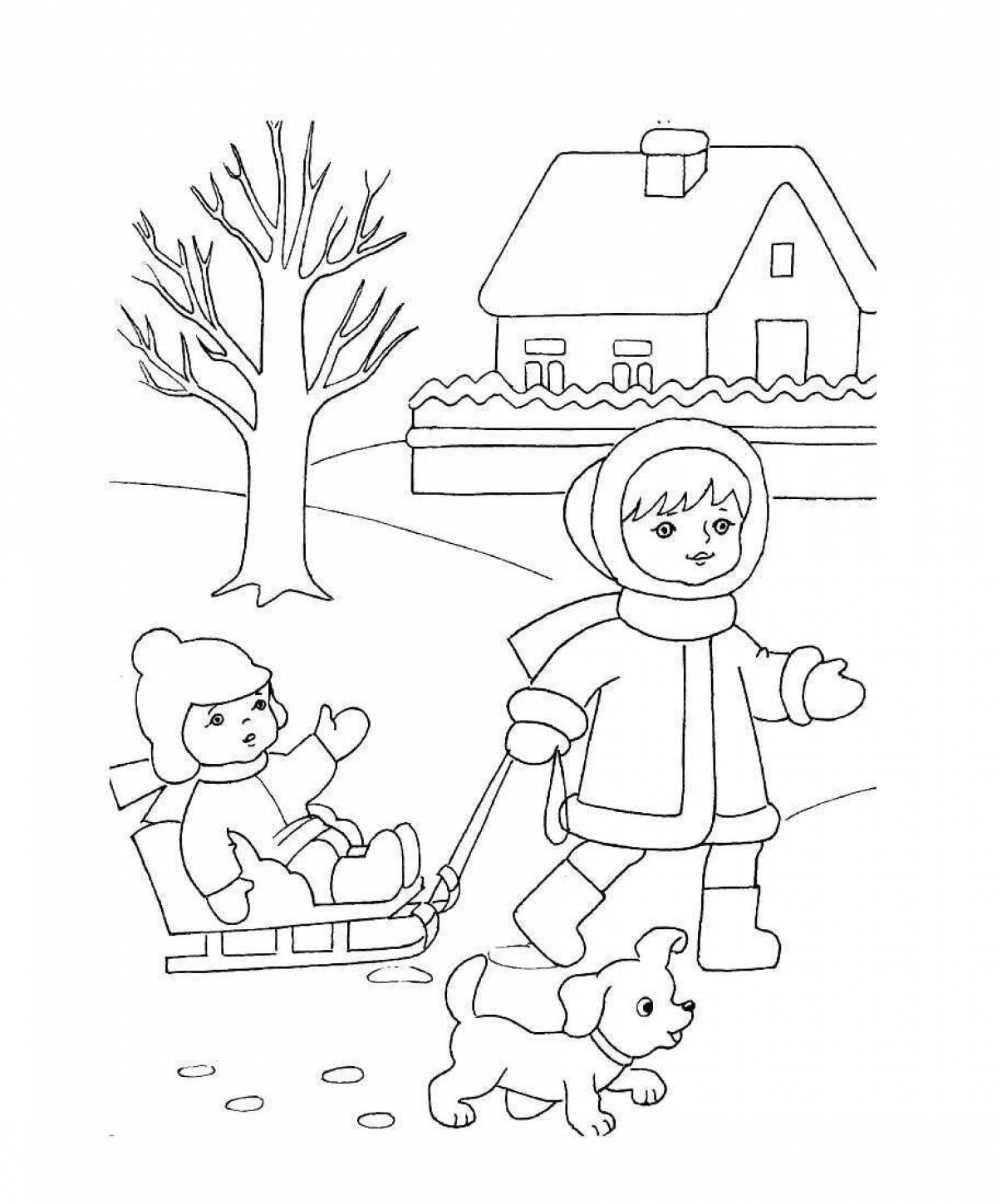 Great coloring book for kids outdoors in winter