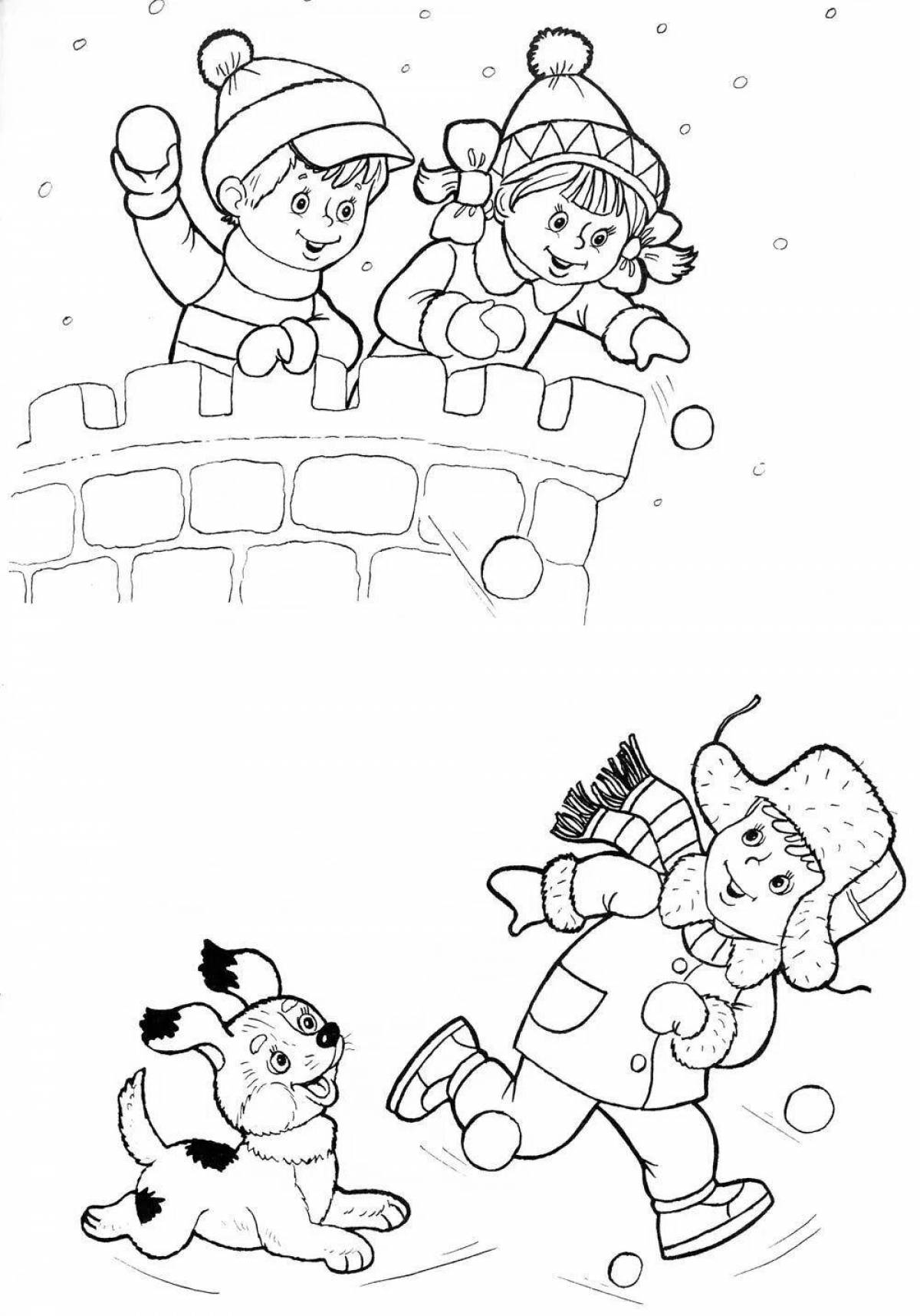Violent coloring for children outside in winter