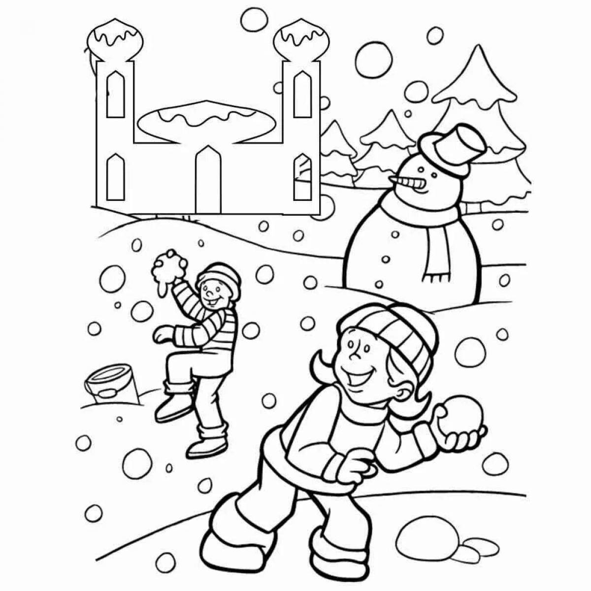 Blissful coloring for children outdoors in winter
