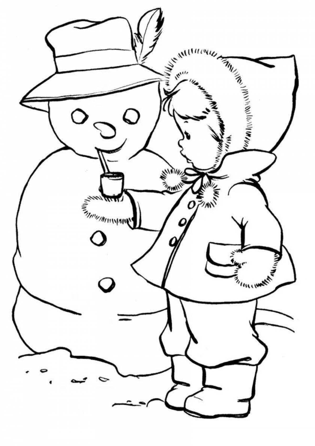 Rave coloring book for kids outside in winter