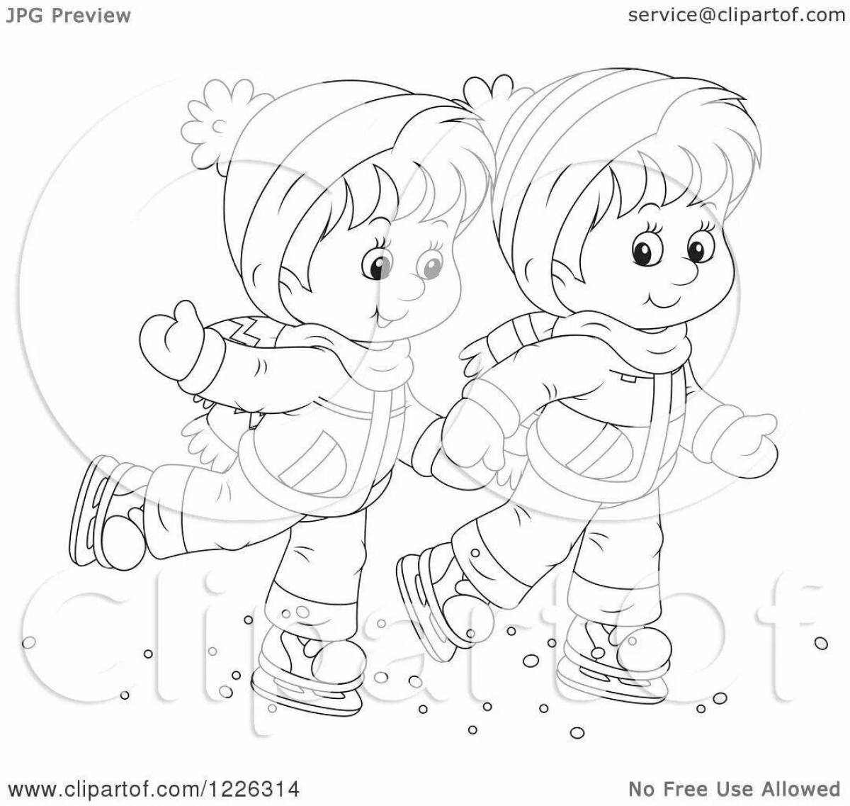 Violent coloring children outdoors in winter